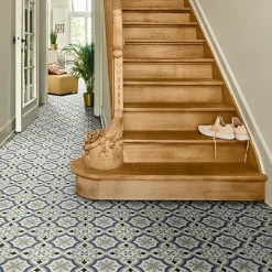 Décoweb Sol PVC Textile motif carreaux de ciment Bleu et gris - Rouleau de 4m x 4m