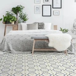 Décoweb Sol PVC Textile motif carreaux de ciment Bleu et gris - Rouleau de 4m x 4m