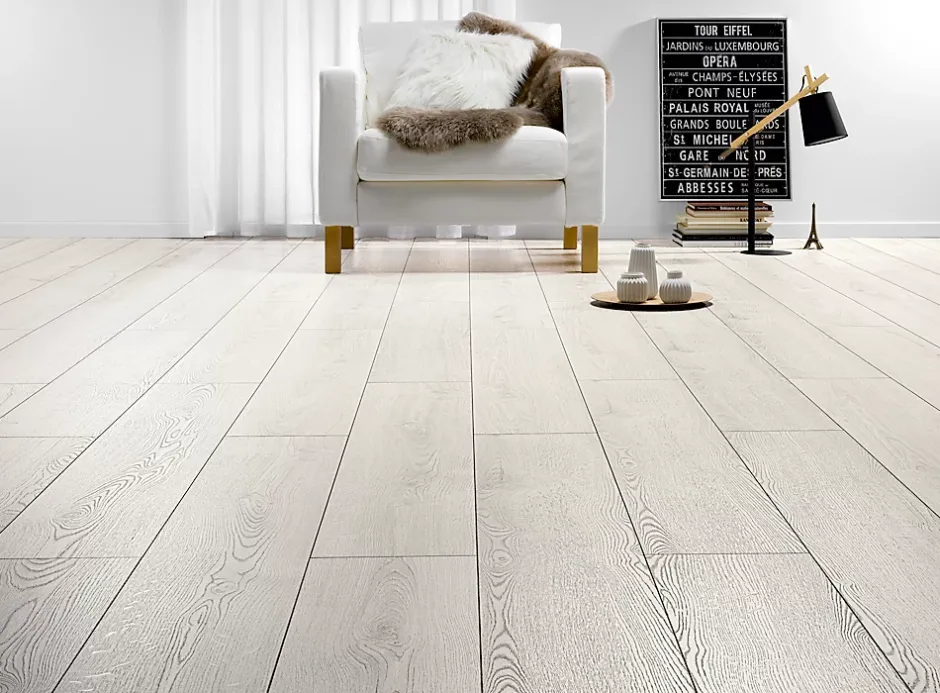 Sol stratifié à clipser Ginger blanc 8 mm L.128.6 x l.19.2 cm- New