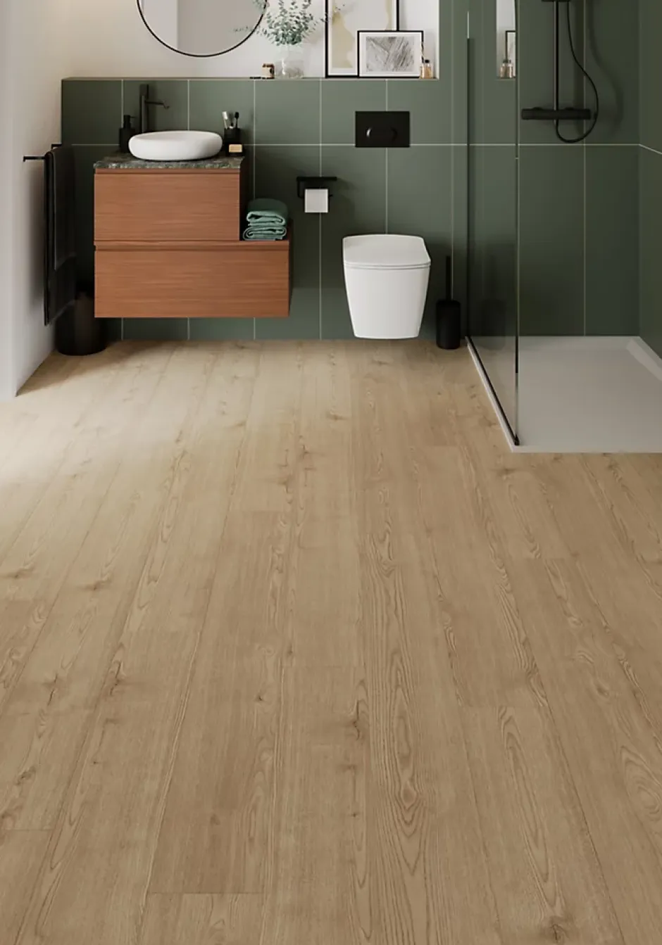 Sol stratifié Accrington , passage élevé AC4, effet chêne, L.128,5 cm x l.19,2 cm x ép.8 mm, résistant à l'eau-GoodHome Outlet