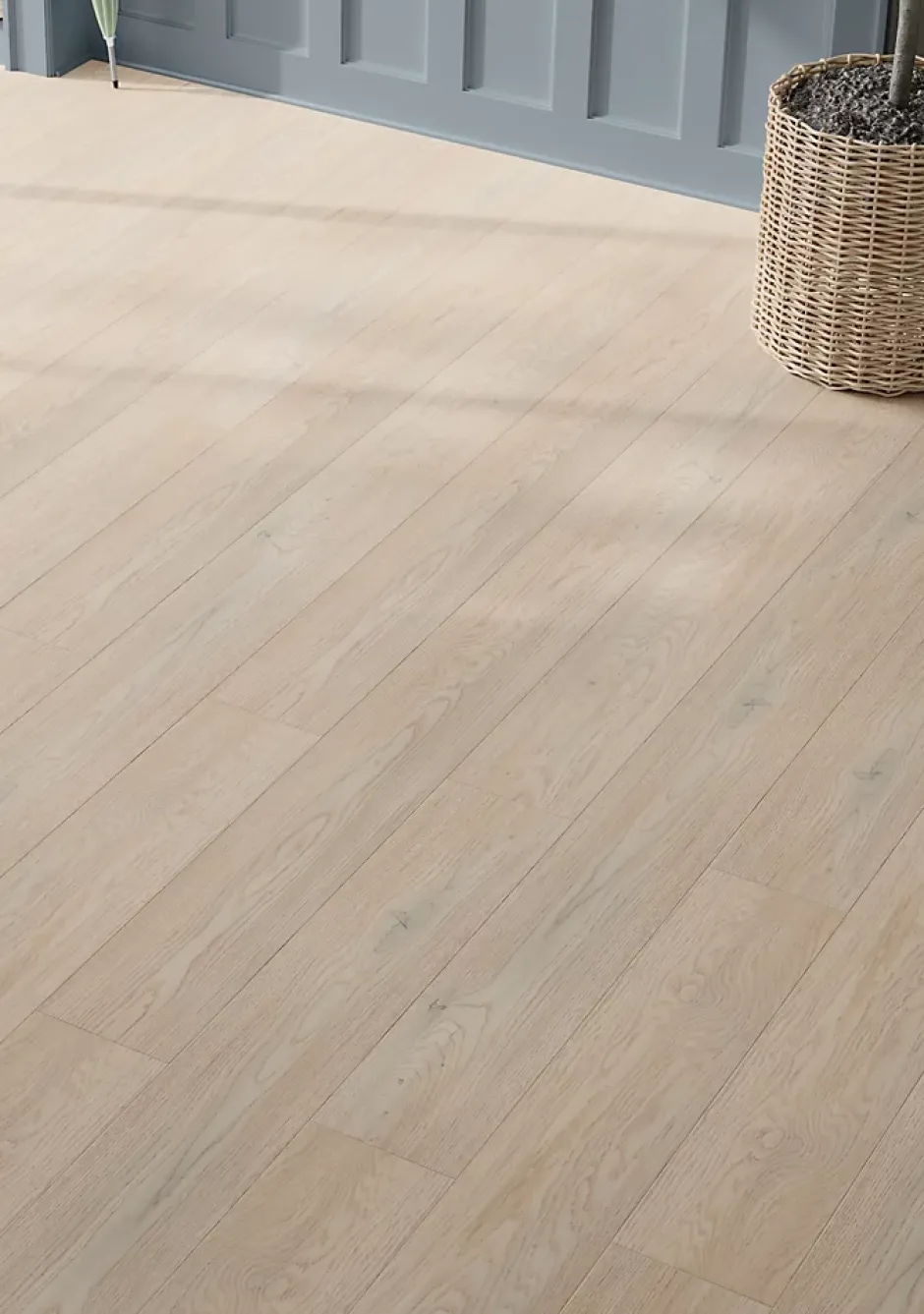 GoodHome Sol stratifié Amande , passage intense AC5, effet chêne grisé, L.138,3 cm x l.19,3 cm x ép.8 mm, résistant à l'eau