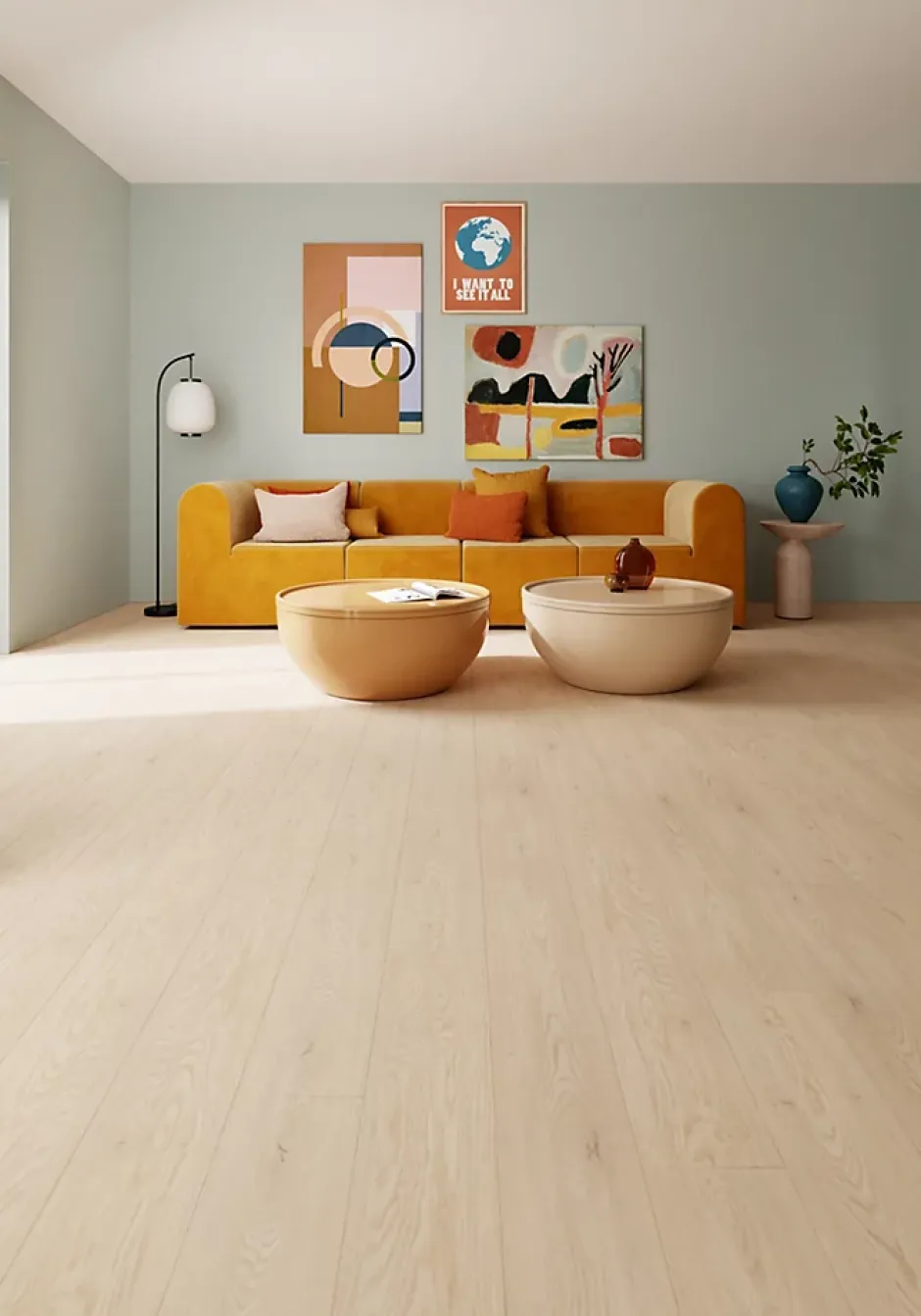 GoodHome Sol stratifié Amande , passage intense AC5, effet chêne blond, L.138,3 cm x l.19,3 cm x ép.8 mm