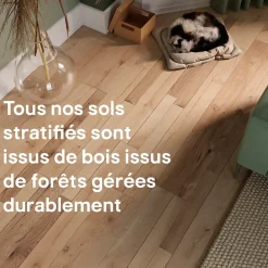 GoodHome Sol stratifié Bexhill , passage élevé AC4, effet chêne, L.138,3 cm x l.19,3 cm x ép.8 mm