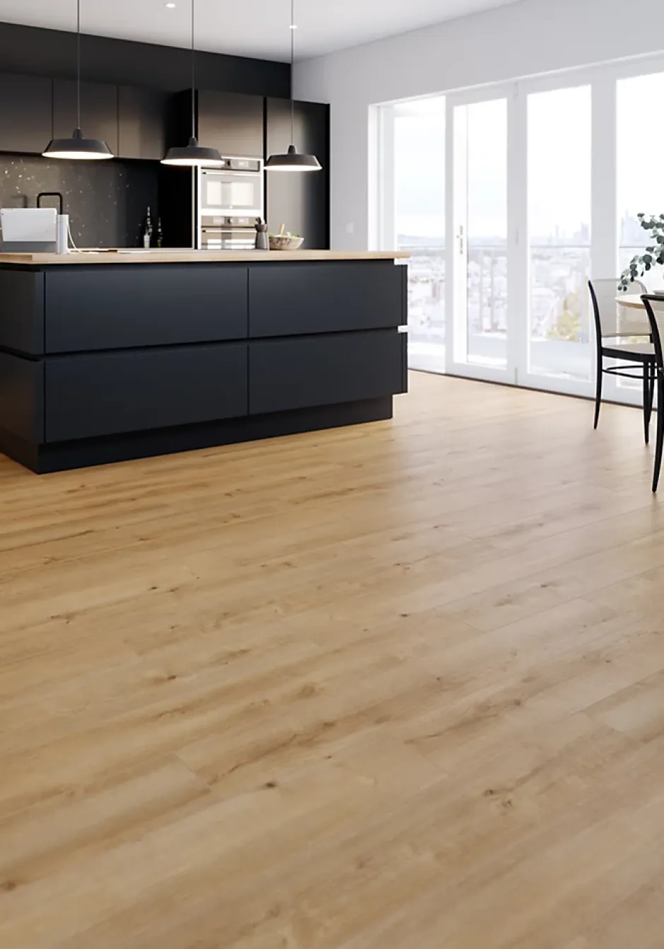 GoodHome Sol stratifié Byrd , passage intense AC5, effet chêne miel, L.125,7 cm x l.19,2 cm x ép.10 mm, résistant à l'eau