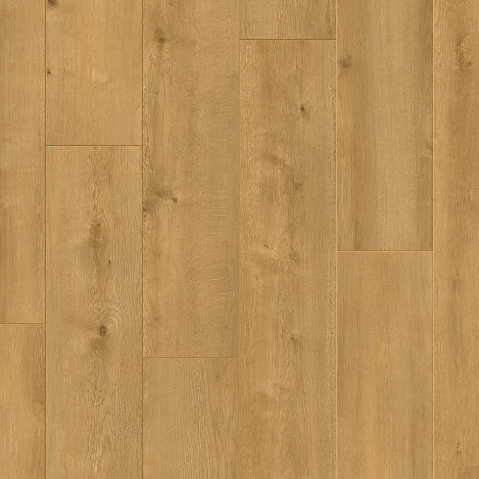 GoodHome Sol stratifié Byrd , passage intense AC5, effet chêne miel, L.125,7 cm x l.19,2 cm x ép.10 mm, résistant à l'eau