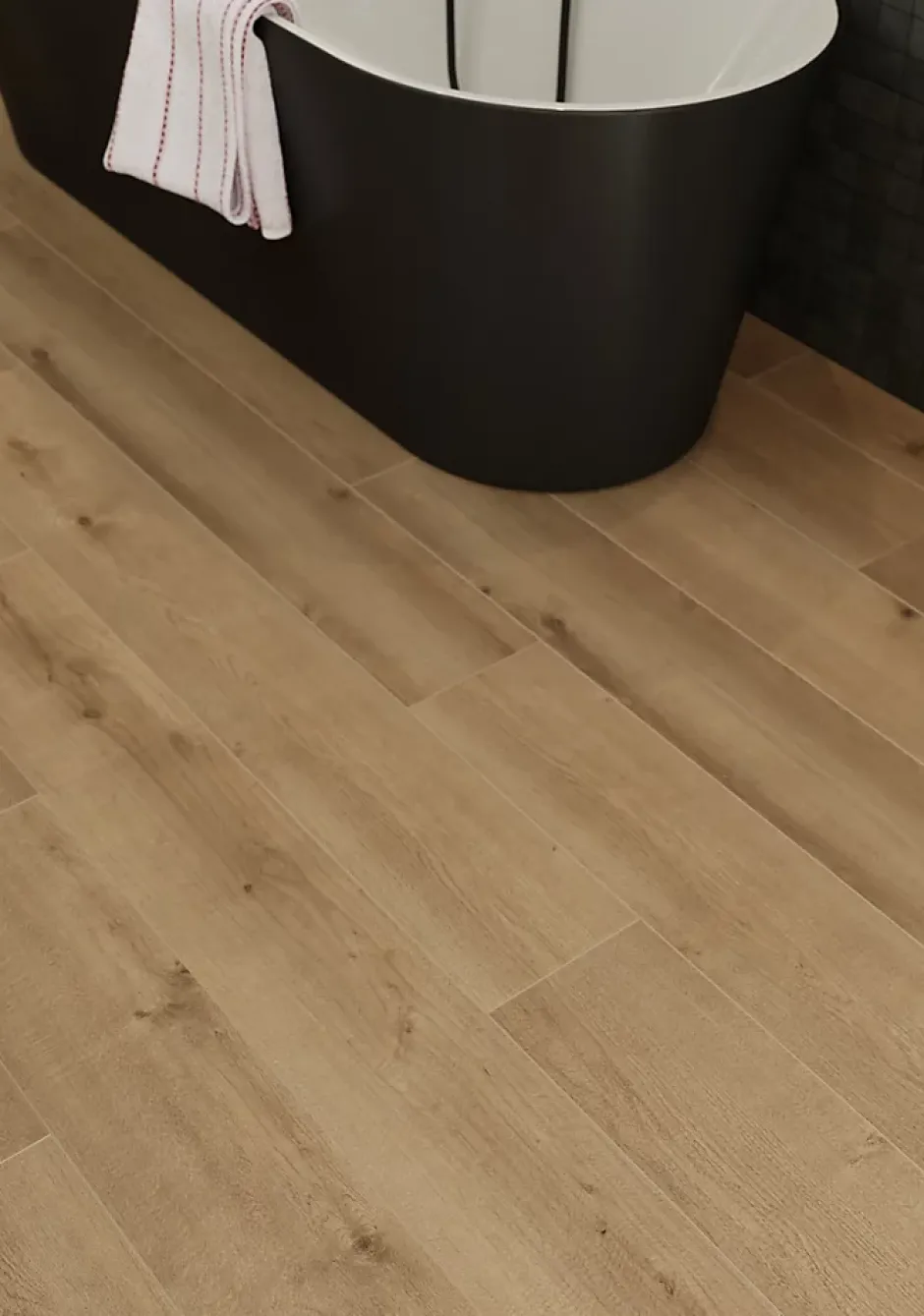 GoodHome Sol stratifié Byrd , passage intense AC5, effet chêne miel, L.125,7 cm x l.19,2 cm x ép.10 mm, résistant à l'eau