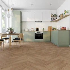 Sol stratifié Cajun bâton rompu, passage intense AC5, effet chêne, L.64,4 cm x l.12,2 cm x ép.8 mm, résistant à l'eau- Clearance