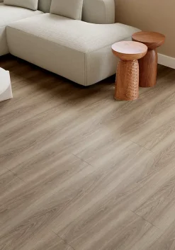 GoodHome Sol stratifié Clancy , passage élevé AC4, effet chêne gris taupe, L.129,2 cm x l.19,3 cm x ép.8 mm