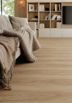 GoodHome Sol stratifié Clancy , passage élevé AC4, effet chêne gris taupe, L.129,2 cm x l.19,3 cm x ép.8 mm