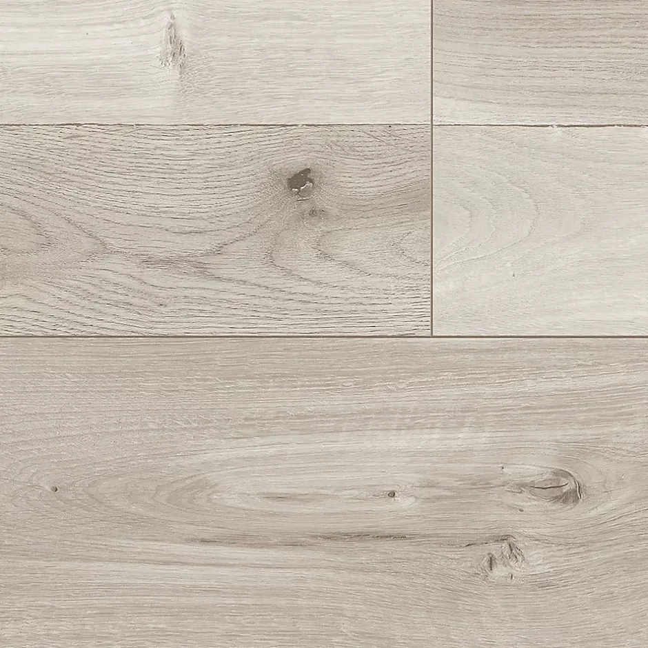 GoodHome Sol stratifié clipsable Bexhill chêne blanc passage élévé AC4 ép.8 mm