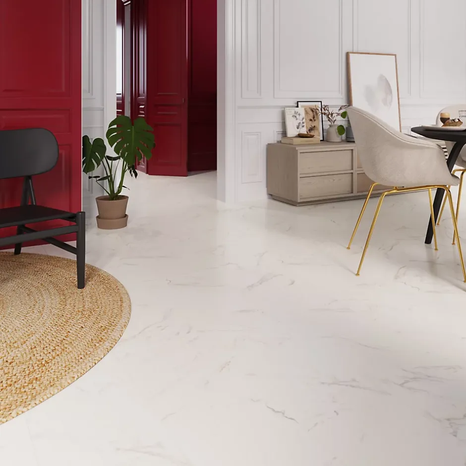 Sol stratifié clipsable Elegance aspect marbre blanc 8 mm compatible pièces humides-GoodHome Discount