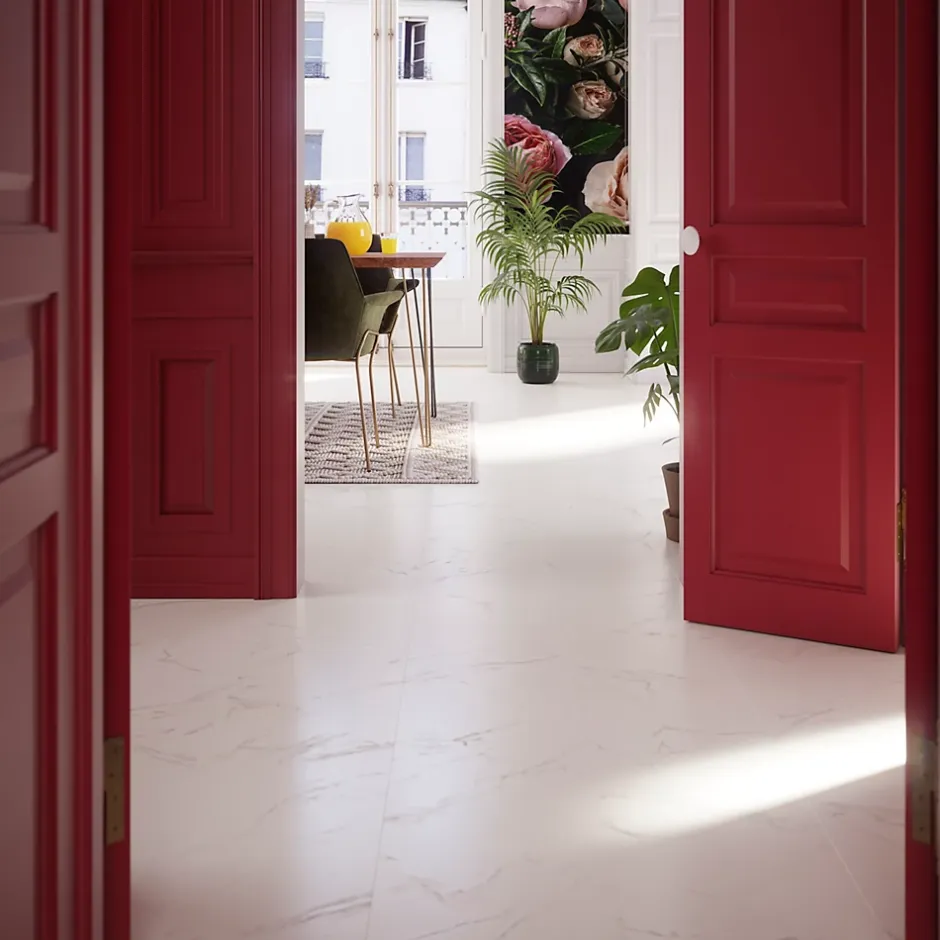 Sol stratifié clipsable Elegance aspect marbre blanc 8 mm compatible pièces humides-GoodHome Discount