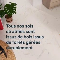 Sol stratifié clipsable Elegance aspect marbre blanc 8 mm compatible pièces humides-GoodHome Discount
