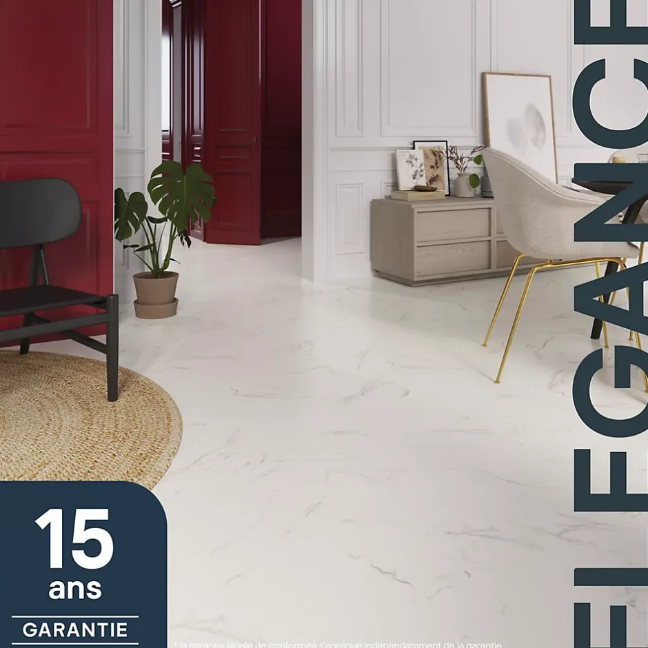 Sol stratifié clipsable Elegance aspect marbre blanc 8 mm compatible pièces humides-GoodHome Discount