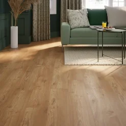 GoodHome Sol stratifié clipsable Helmsley chêne blond 12 mm