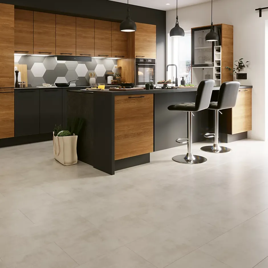 Sol stratifié clipsable Konkrete aspect béton gris 8 mm compatible pièces humides-GoodHome Best