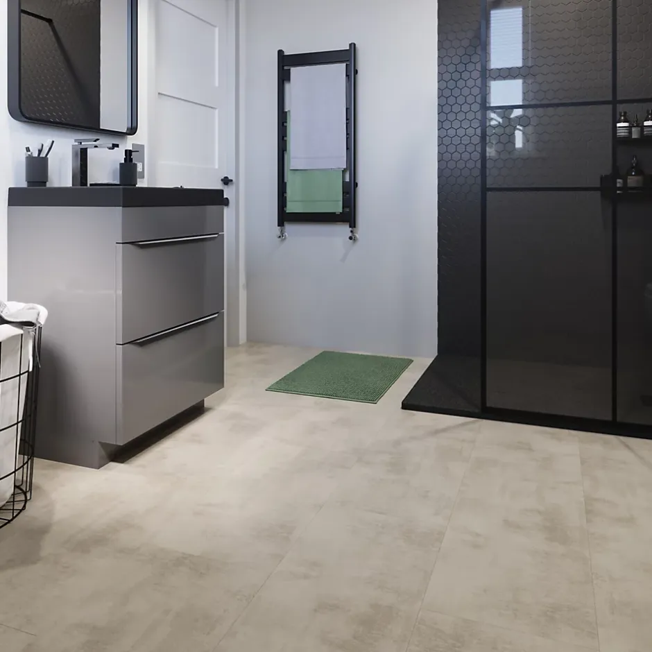 Sol stratifié clipsable Konkrete aspect béton gris 8 mm compatible pièces humides-GoodHome Best