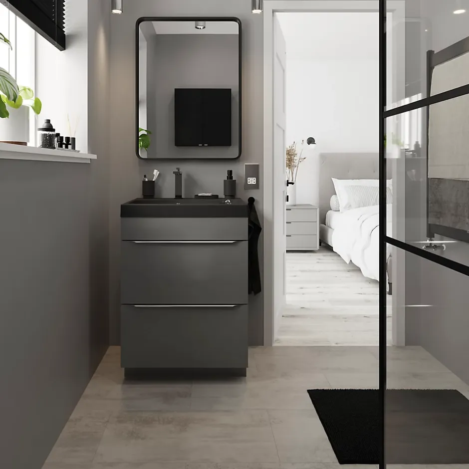 Sol stratifié clipsable Konkrete aspect béton gris 8 mm compatible pièces humides-GoodHome Best