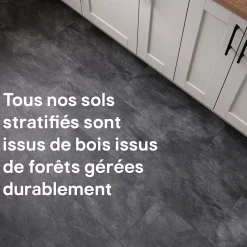 GoodHome Sol stratifié clipsable Slate aspect pierre anthracite 8 mm compatible pièces humides