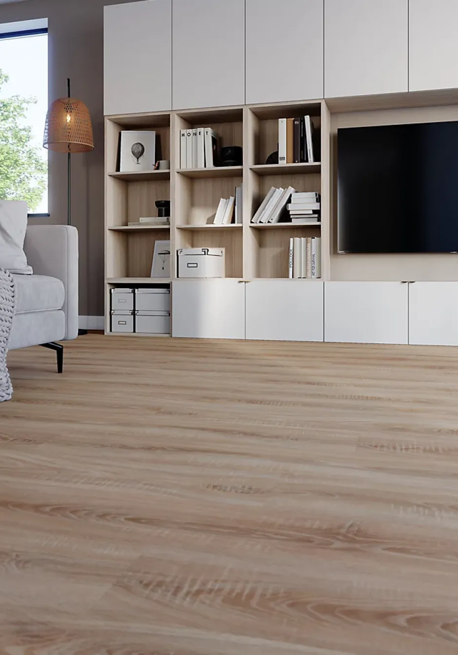 GoodHome Sol stratifié Colloway , passage élevé AC4, effet chêne, L.138,3 cm x l.19,3 cm x ép.8 mm