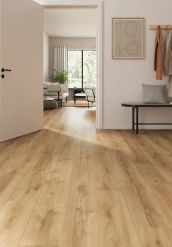 Sol stratifié Collville , passage intense AC5, effet chêne brun, L.129 cm x l.19,3 cm x ép.8 mm, résistant à l'eau-GoodHome New