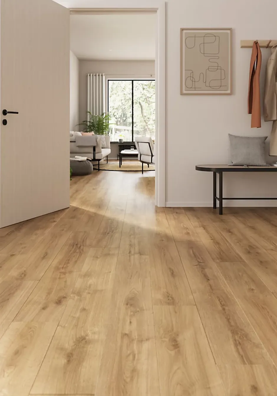 Sol stratifié Collville , passage intense AC5, effet chêne brun, L.129 cm x l.19,3 cm x ép.8 mm, résistant à l'eau-GoodHome New