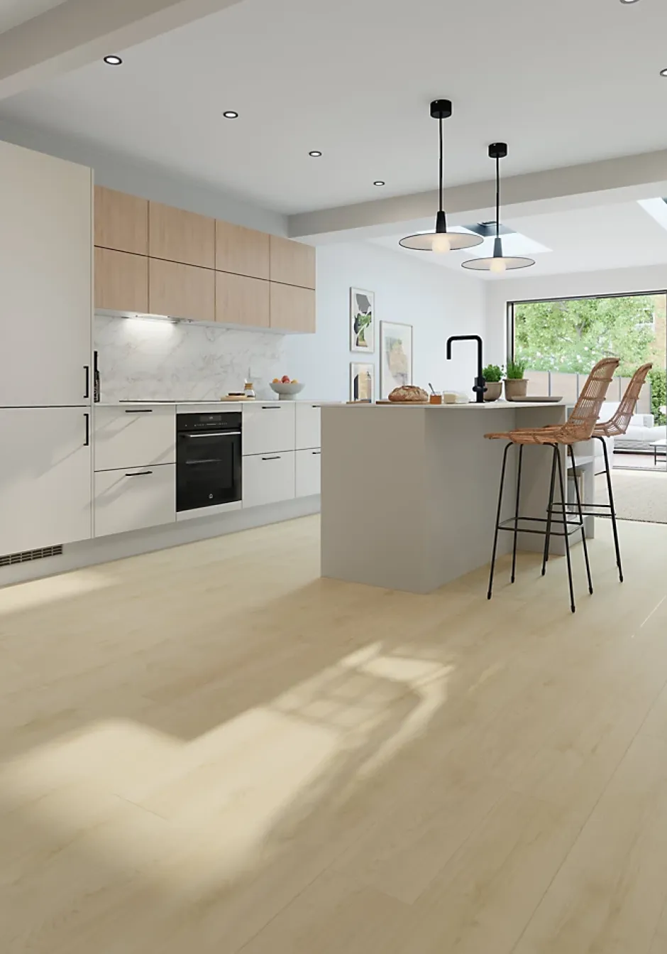 GoodHome Sol stratifié Collville , passage intense AC5, effet chêne, L.129 cm x l.19,3 cm x ép.8 mm, résistant à l'eau