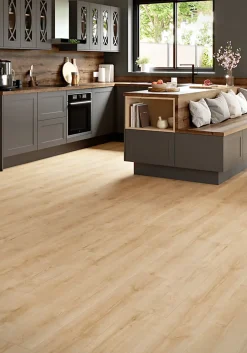 GoodHome Sol stratifié Colville , passage intense AC5, effet chêne blond, L.129 cm x l.19,3 cm x ép.8 mm, résistant à l'eau