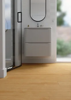 GoodHome Sol stratifié Corduff , passage élevé AC4, effet chêne blond, L.128,5 cm x l.19,2 cm x ép.8 mm, résistant à l'eau