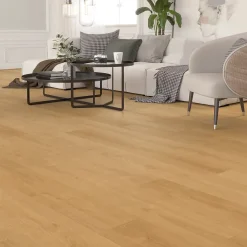 GoodHome Sol stratifié Corduff , passage élevé AC4, effet chêne blond, L.128,5 cm x l.19,2 cm x ép.8 mm, résistant à l'eau