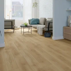 Sol stratifié Cowley , passage intense AC5, effet chêne miel, L.129,2 cm x l.19,3 cm x ép.8 mm-GoodHome Hot