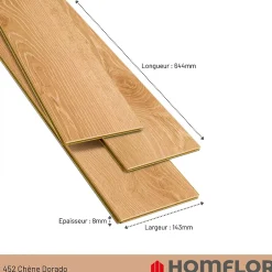 Sol stratifié Dorado bâton rompu , passage intense AC5, effet chêne blond, L.64,4 cm x l.14,3 cm x ép.8 mm, résistant à l'eau-Homflor New