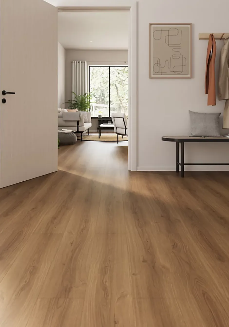 Sol stratifié Dovercourt , passage intense AC5, effet chêne miel, L.129,2 cm x l.19,3 cm x ép.8 mm-GoodHome