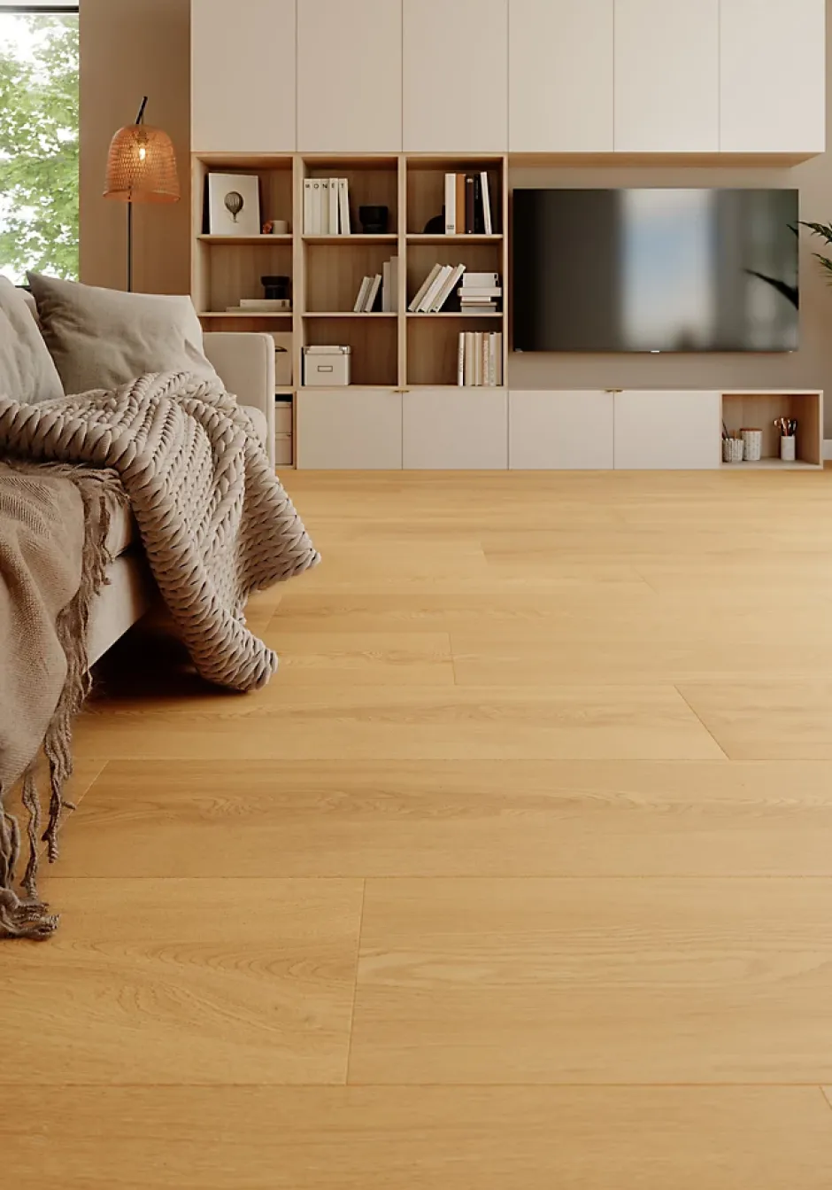 Sol stratifié Dronfield , passage élevé AC4, effet chêne clair, L.128,5 cm x l.28 cm x ép.8 mm-GoodHome Discount