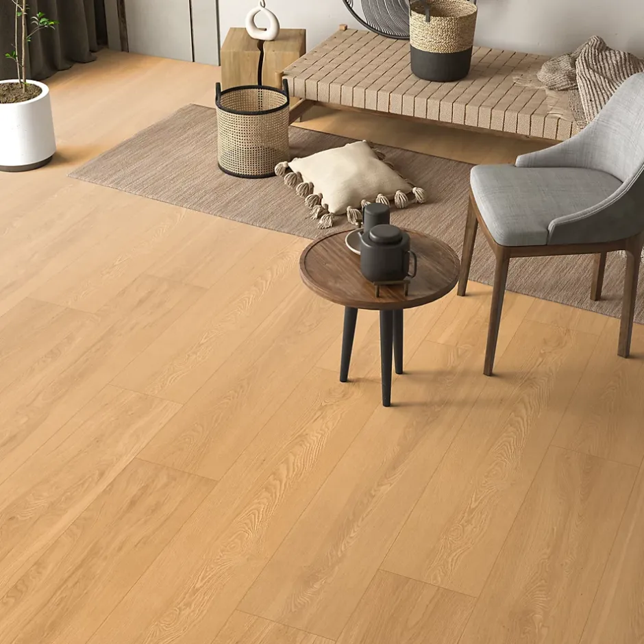 Sol stratifié Dronfield , passage élevé AC4, effet chêne clair, L.128,5 cm x l.28 cm x ép.8 mm-GoodHome Discount