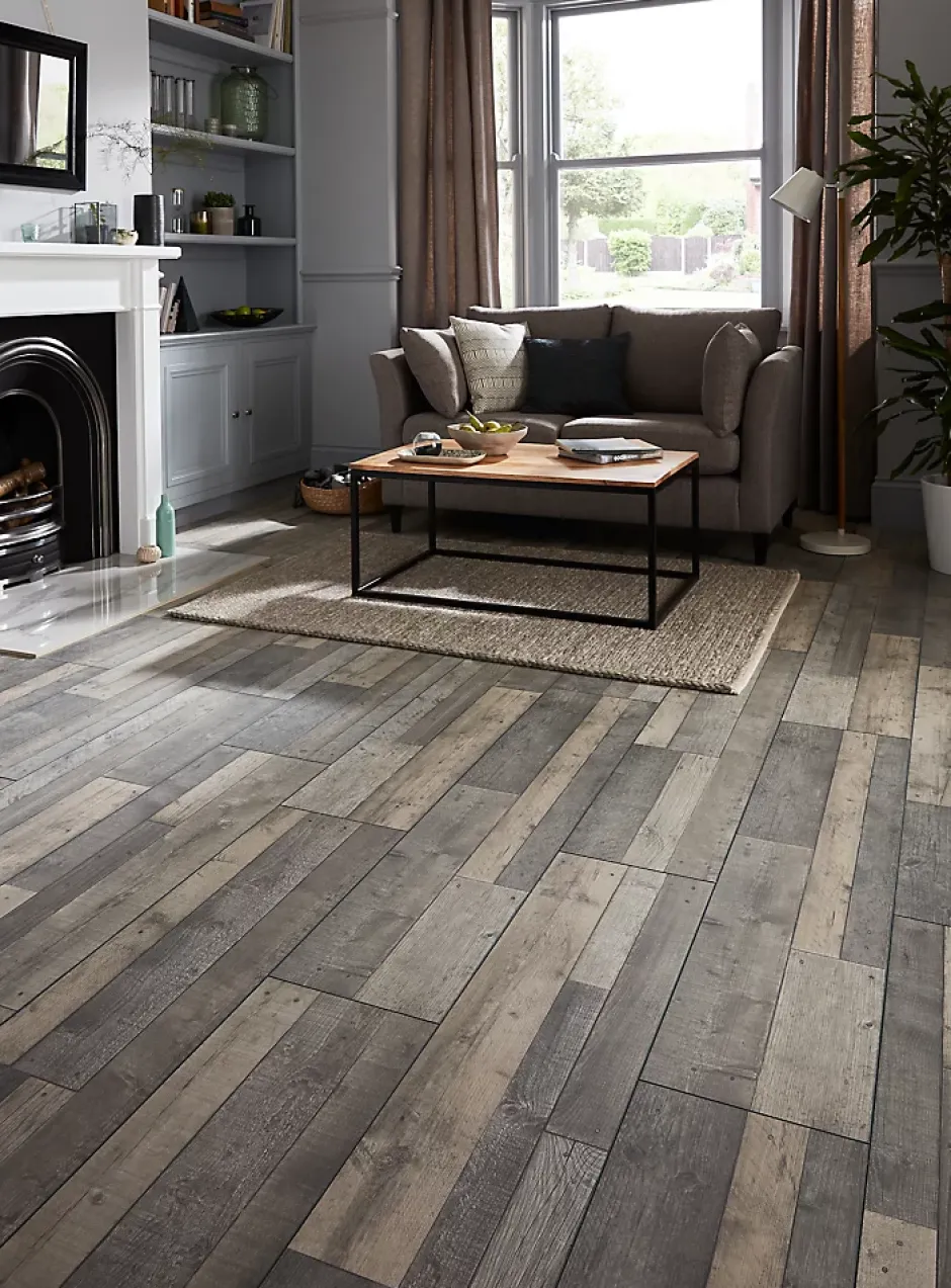 Colours Sol stratifié Dunwich décor chêne gris L. 128,6 x l. 28,2 cm x Ep. 8 mm GoodHome