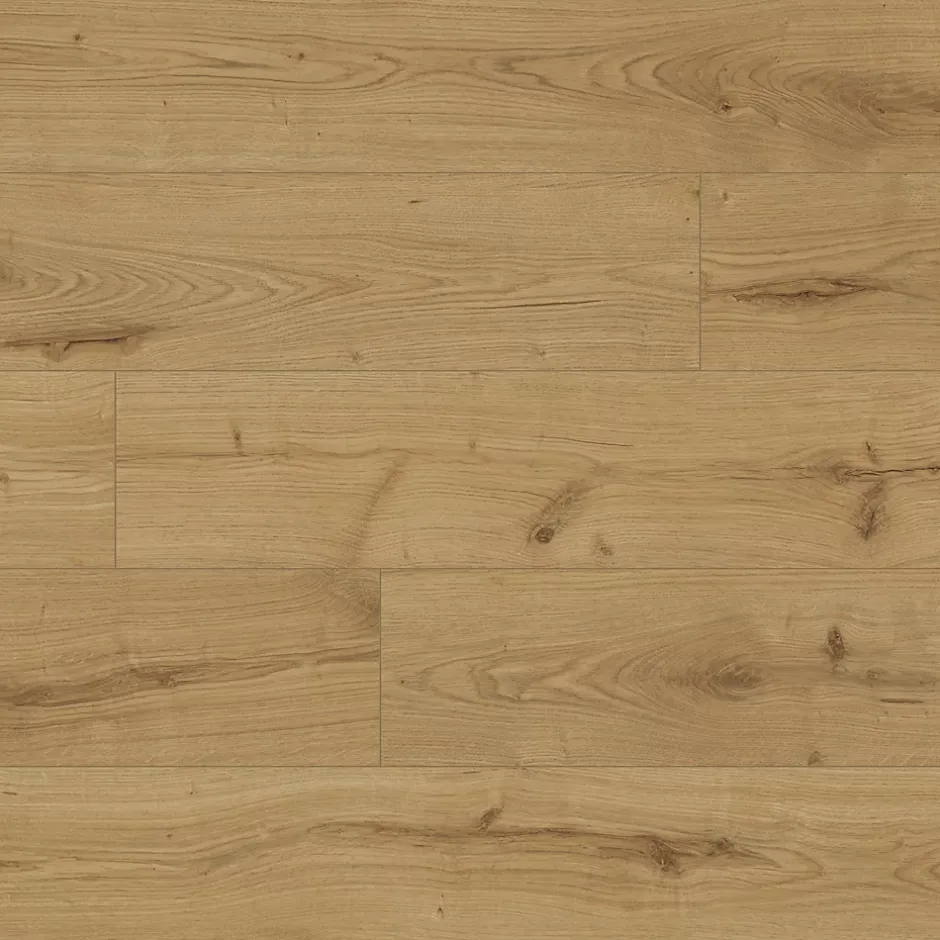 GoodHome Sol stratifié Fleetwood , passage élevé AC4, effet chêne miel, L.138,3 cm x l.19,3 cm x ép.8 mm