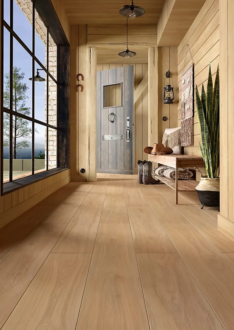 Sol stratifié Hickory yellowstone , passage extrême AC6, effet bois Hickory blond, L.128,6 cm x l.21,4 cm x ép.10 mm, résistant à l'eau-Homflor Clearance