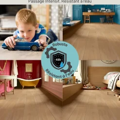 Sol stratifié Hickory yellowstone , passage extrême AC6, effet bois Hickory blond, L.128,6 cm x l.21,4 cm x ép.10 mm, résistant à l'eau-Homflor Clearance