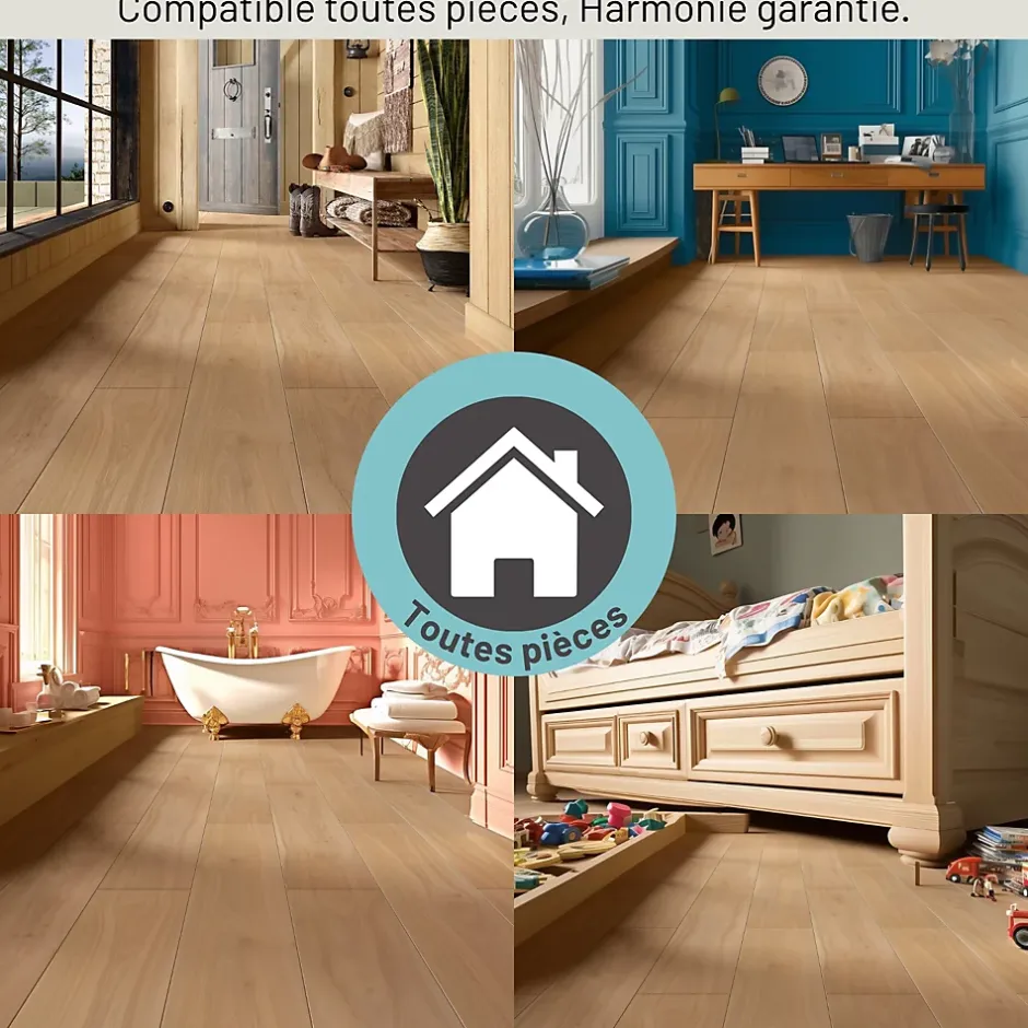 Sol stratifié Hickory yellowstone , passage extrême AC6, effet bois Hickory blond, L.128,6 cm x l.21,4 cm x ép.10 mm, résistant à l'eau-Homflor Clearance