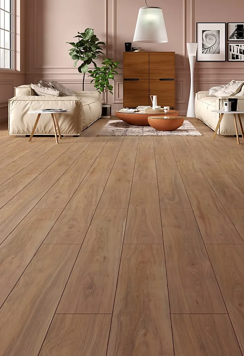 Sol stratifié Hicory carya , passage extrême AC6, effet bois Hickory brun, L.128,6 cm x l.21,4 cm x ép.10 mm, résistant à l'eau-Homflor Clearance