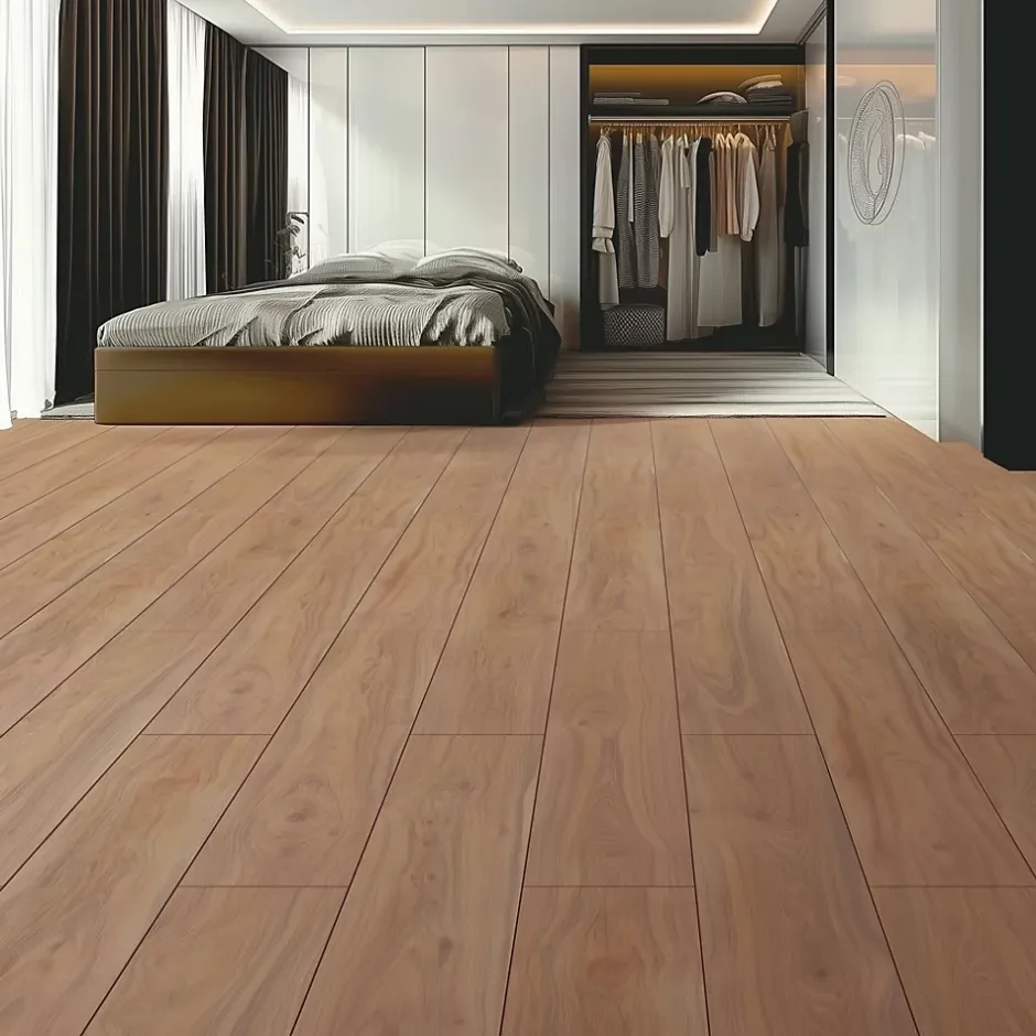 Sol stratifié Hicory carya , passage extrême AC6, effet bois Hickory brun, L.128,6 cm x l.21,4 cm x ép.10 mm, résistant à l'eau-Homflor Clearance