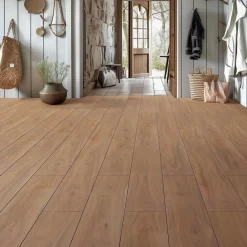 Sol stratifié Hicory carya , passage extrême AC6, effet bois Hickory brun, L.128,6 cm x l.21,4 cm x ép.10 mm, résistant à l'eau-Homflor Clearance