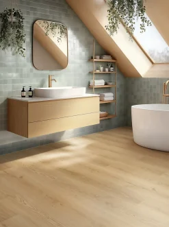 GoodHome Sol stratifié Kingston 2 , passage intense AC5, effet chêne, L.125,7 cm x l.19,2 cm x ép.10 mm, résistant à l'eau