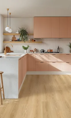 GoodHome Sol stratifié Kingston 2 , passage intense AC5, effet chêne, L.125,7 cm x l.19,2 cm x ép.10 mm, résistant à l'eau