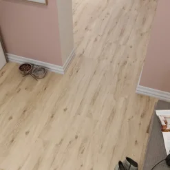 Sol stratifié Lulea , passage élevé AC4, effet chêne blond, L.129,2 cm x l.24,6 cm x ép.8 mm, résistant à l'eau-GoodHome Online