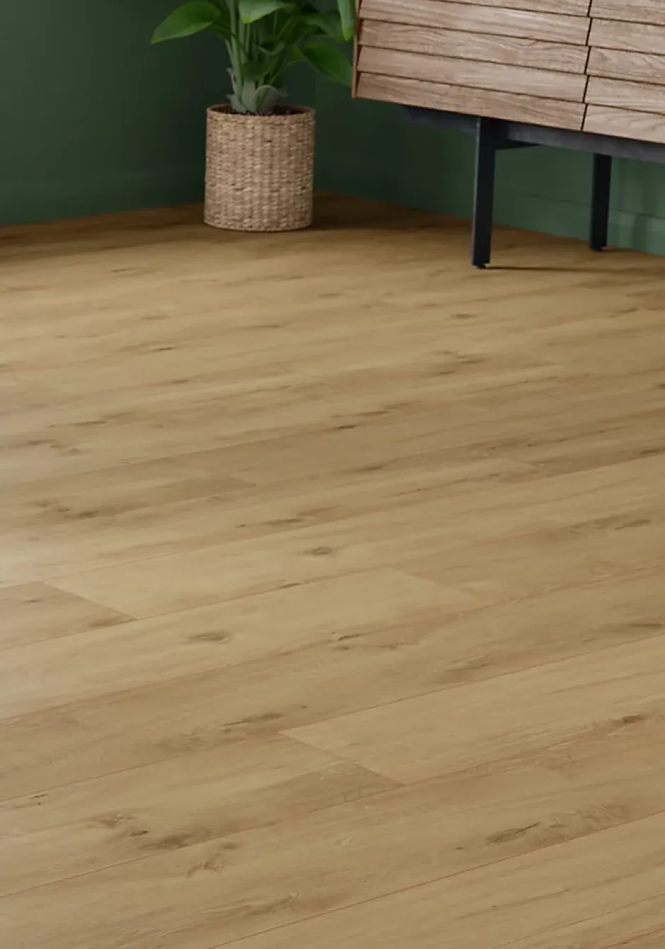 GoodHome Sol stratifié Lulea , passage élevé AC4, effet chêne blond, L.129,2 cm x l.19,3 cm x ép.8 mm