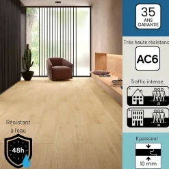 Sol stratifié Meknes , passage extrême AC6, effet chêne, L.128,6 cm x l.21,4 cm x ép.10 mm, résistant à l'eau-Homflor Best