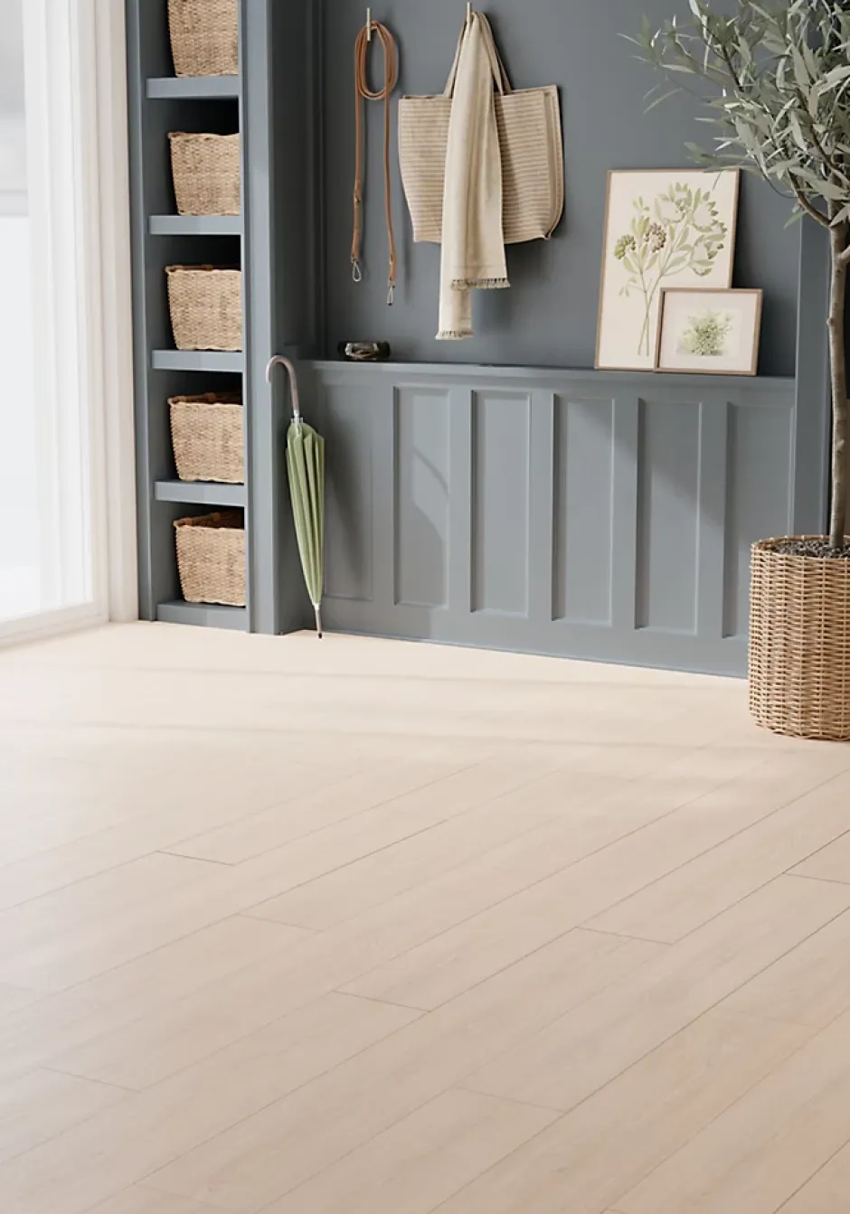 GoodHome Sol stratifié passage intense AC5, effet bois brut, L.129,2 cm x l.19,3 cm x ép.8 mm Bryce