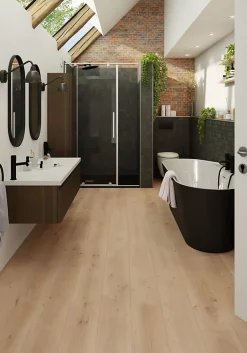 Sol stratifié Randolph , passage intense AC5, effet chêne blond, L.129,2 cm x l.19,3 cm x ép.8 mm, résistant à l'eau-GoodHome Online